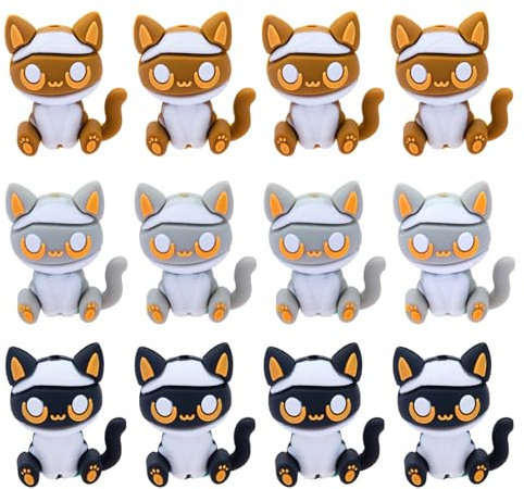 WEWAYSMILE Lot de 12 perles focales en silicone 3D en forme de chat pour stylos, animaux, perles en silicone pour la fabrication de porte-clés, stylos, cordons, bijoux
