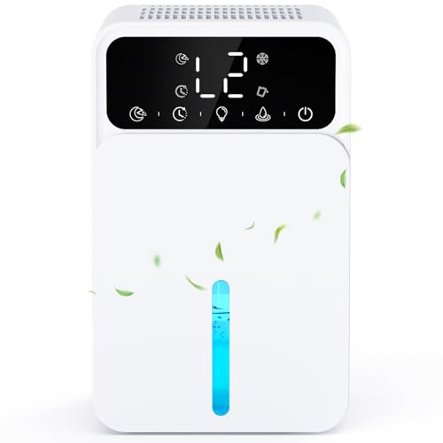 Deshumidificador Eléctrico, con Apagado Automático, Temporizador 12H, Deshielo Automático, Modo de Sueño Ultra Silencioso, Deshumidificador con 7 Colores Luz Negro para Dormitorio/Baño/Sótano