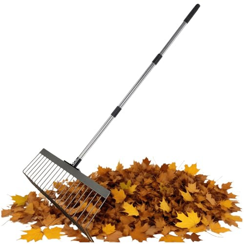 Generic Rastrello per paglia, rastrello per paglia da 63 pollici, robusto rastrello scarificatore, efficiente rastrello in acciaio con manico per giardino, versatile rastrello