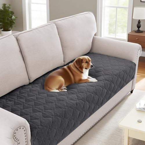 BellaHills Soft Chenille Sofa Cover Pet Fuzzy Sofa Cover 3 Seater Anti Slip Sofa Slipcovers with Strap Couch Cover for Dogs Cats Kids Furniture Protector Washable (90 x 180cm, Grey)