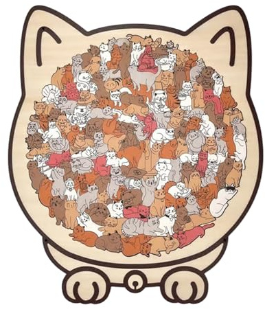 135-Piece Colored Cat Shaped Wooden Jigsaw Puzzle, Unique Animal Shape Wood Puzzle, Detailed Cat-Themed, Irregular Jigsaw with Frame, or Cats Lovers and Home Decor (B)