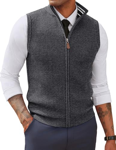 PJ PAUL JONES Chalecos de punto sin mangas con cuello alto para hombre, gris oscuro, M