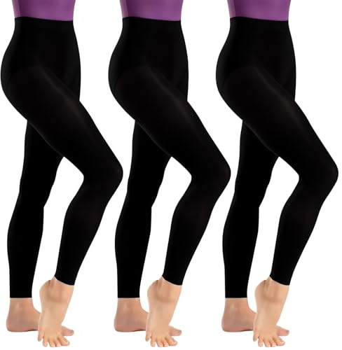 Lancry 3 pares de medias sin pies para mujeres y niñas, 60 denier, opacas, suaves, negras, medias de ballet para danza, Negro, XL