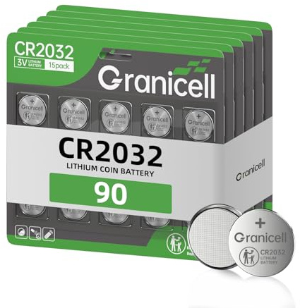 Granicell 90x CR2032 Batterien 3V Lithium Knopfzellen – Professionelle Standard-Zellen 230mAh – Hohe Kapazität für Schlüsselanhänger, Autoschlüssel, Waagen, Fernbedienungen, Sensoren