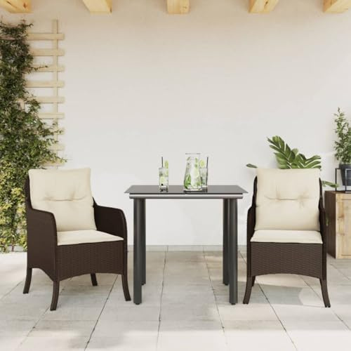 SKTQYQO 3-teiliges Gartenmöbel-Set mit braunen Polyrattan-Kissen, Outdoor-Set, multifunktionales Outdoor-Möbel-Set, geeignet für Balkone