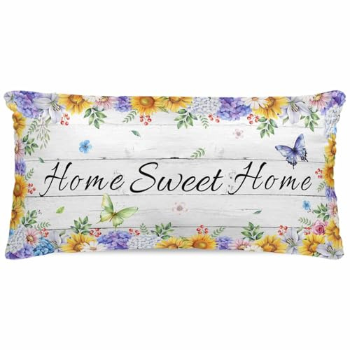 Gusidachig Spring Wildflowers Satin Pillowcase for Hair and Skin with Zipper, Soft Breathable Cooling Silk Pillow Cases, Watercolor Floral Leaf Wood Grain Throw Pillow Covers King Size 20x40