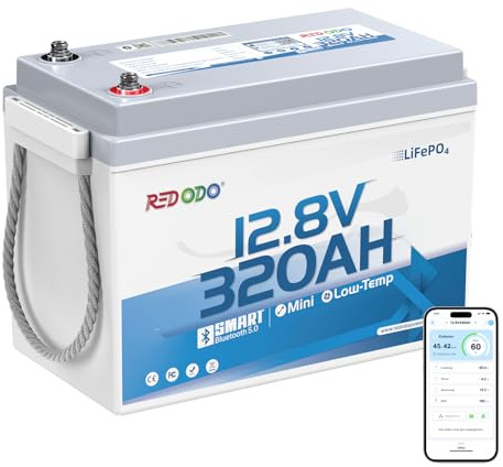 Redodo 12V 320Ah Bluetooth LiFePO4 Batterie mit 200A BMS, 4096Wh | Mini-Gehäuse, Ideal für Wohnmobilen, Notstromaggregaten, Solaranlagen, Elektromotoren und Bootsausrüstung, 4000+ Zyklen, IP65