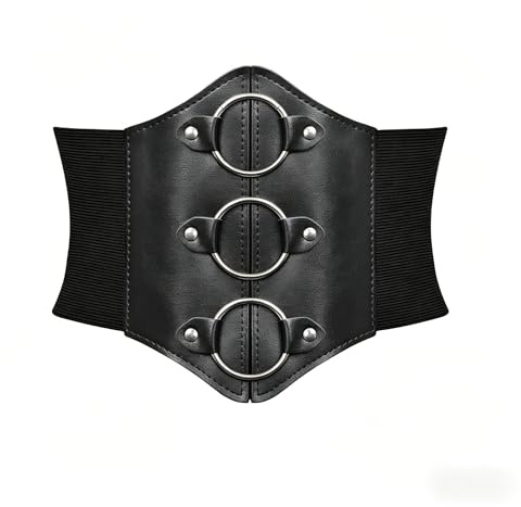 JDFAIJEAL Medieval Faux Leather Corset Belt,Elastic Waistband 2 Styles | Faux leather corset belt with elastic waistband in 2 styles:metal rings or lace-up for costumes,carnival or LARP cosplay.