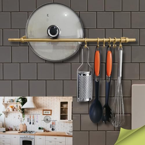 parpyon Porta Utensili da Cucina con Ganci, Barra Portautensili Cucina in Alluminio Porta Mestoli da Cucina per Gadget da Cucina Coperchio Mestolo (Oro Satinato, CM 80)