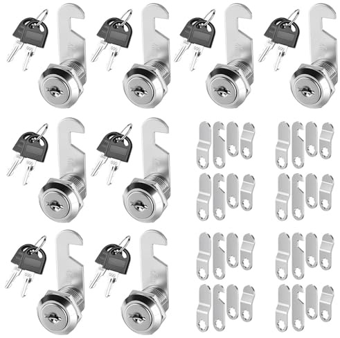 Dexpally 8 Pcs Cabinet Locks 16 mm Letterbox Cam Lock Security with Key Post Box Lock Replacement for Drawer Cupboard Furniture Tool Box (Silver)