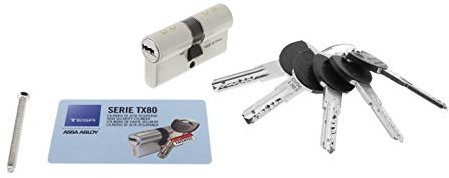 Tesa Assa Abloy, TX853070N, Cilindro de Alta Seguridad, TX80, Doble Embrague, Leva Larga, Llave - Llave, Niquelado, 30 x 70 mm