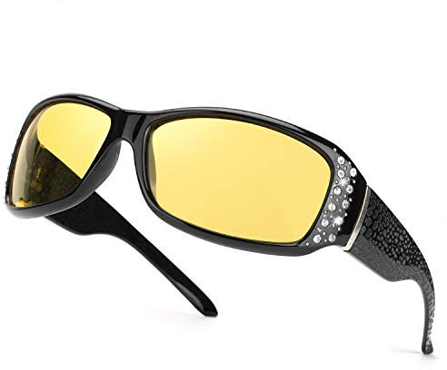IGnaef Nachtsichtbrille Autofahren Sonnenbrille über Brille Damen Nachtsichtbrille Autofahren Polarisiert UVA UVB Schutz (Schwarz gelb)