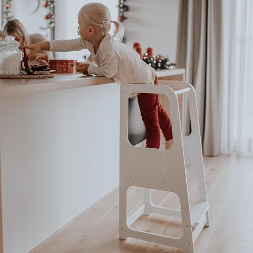 Cucina Helper sgabello sicurezza Toddler, ragazzino, Scaletta attività Torre, Montessori, facente un passo di apprendimento (Bianco)