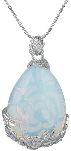 KYEYGWO Protection Collier Pendentif en Pierre Semi-Precieuse avec Chaîne, Forme Goutte d'eau Collier pour Femmes et Hommes, 22.8, Opalite