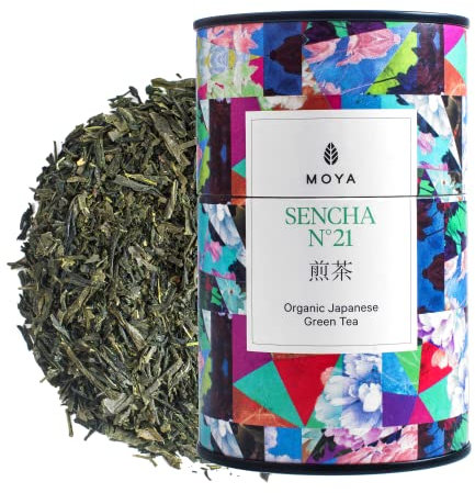 Moya Sencha Té Verde Orgánico en Hojas Sueltas NO. 21 | 60g | El Mejor Té de Calidad de Japón | Apto para Veganos y Vegetarianos | Lata de Té | Perfecto para un regalo