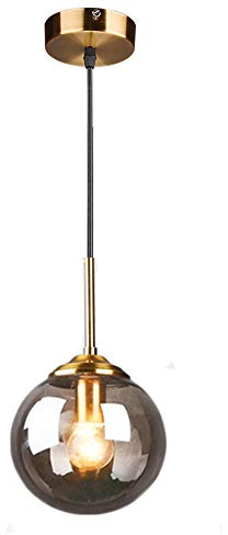 MZStech Industrial Retro Loft Glaskugel Pendelleuchte, Cluster Kronleuchter Hängelampe Leuchte Messingbeschläge (Grau)
