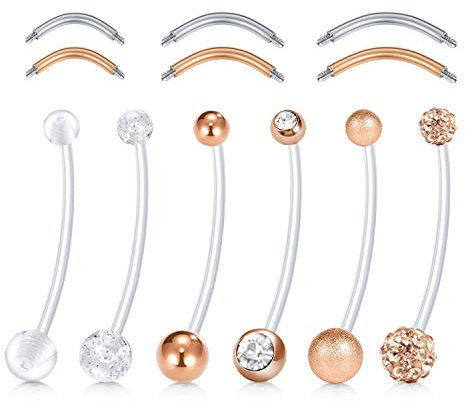 D.Bella Schwangerschaft Bauchnabelpiercing 38mm Flexible Bioplast Schwangerschaft Bauchnabel Piercing für Frauen 14G