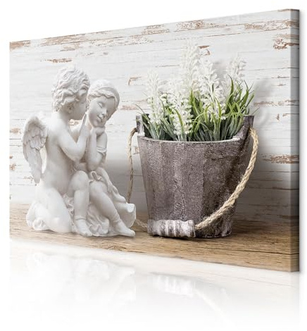 decomonkey Wandbilder Blumen Natur 60x40 cm 1 Teilig Leinwandbilder Engel | Strukturleinwand, Holzkeilrahmen, Bild auf Leinwand, Kunstdruck, Wanddeko, Wohnzimmer, Wanddekoration, Holz