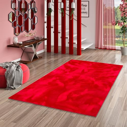 Pergamon Pearl - Tapis de Luxe en Fourrure synthétique Super Douce - Rouge - 5 Tailles