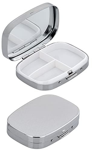 SILBERKANNE Pillendose Rechteckig | Silber Plated versilbert | Guillochiertes Korn-Muster | 6,5x6,5x1,5 cm | Mit 3 Fächern