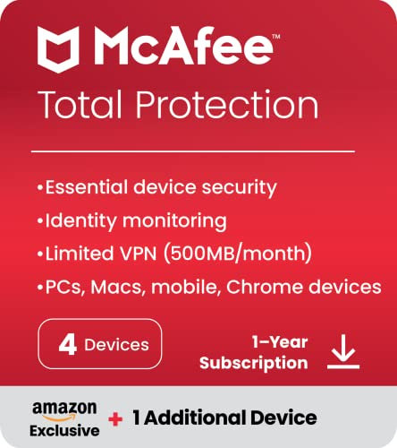 McAfee 2025- Total Protection (4 Plus 1 Device) Antivirus, Scam Protection, VPN & Security Software, 1-Year Subscription with Auto-Renewal - Digital download | PC/Mac/iOS/Android