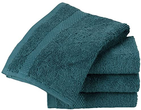 Sue Rossi Face Cloth Set of 4, Egyptian Combed Cotton, 30cm x 30cm Wash Cloth Flannel, Very Soft & Absorbent, Quick Dry 600gsm Bathroom Towels. (Jade)
