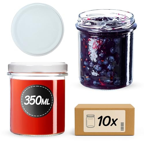 KADAX 10er Set Marmeladengläser 350ml TO82, Einmachgläser Vorratsgläser Mason Jar mit Schraubdeckel, Luftdichte Schraubgläser, Honig & Konfitüre