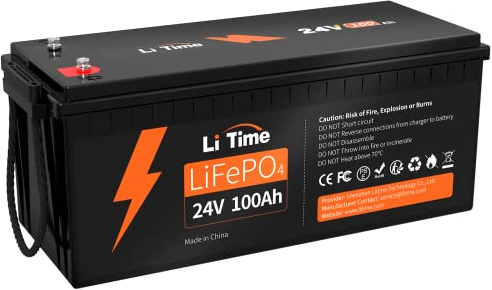 LiTime 24V 100Ah LiFePO4 Deep Cycle Batterie für Wohnmobil und Solaranlage | 100A BMS, 4000+ Tiefzyklen, Schutzklasse IP65, 2560Wh, für Solaranlage, Marine, Off-Grid