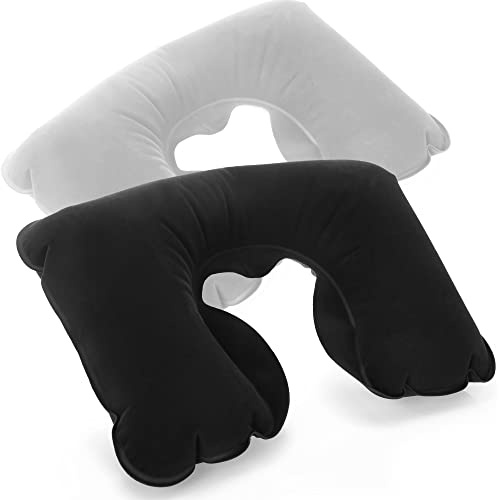 com-four® 2X Reisekissen aufblasbar mit ergonomischer Nackenstütze | Luftkissen für Flugzeug, Auto und Bahn - komfortables Nackenhörnchen zum einfachen Aufblasen