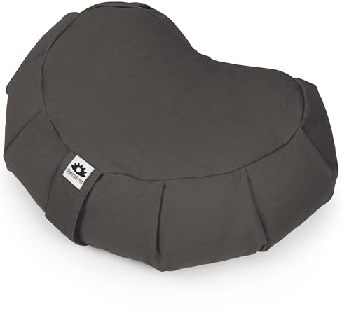 Waterglider International Meditation Cushion (Anthracite) Crescent, Buckwheat Husk Filled, Floor Pillow or Cushions, Yoga Seat, Zafu, Made in The USA