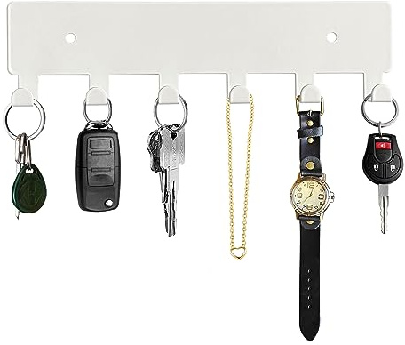 GTK Key Holder for Wall, Key Hooks with 6 Hooks, Wall Mounted Key Holder for Hallway, Self Adhesive Key Rack(White)