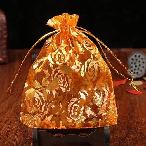 PTNKUIIY 100 Stück Organzasäckchen 13x18cm Organzabeutel Geschenkbeutel mit Kordelzug Hochzeitsbevorzugung Schmuckbeutel zum Befüllen Bonbonsbeutel für Hochzeit Weihnachten Valentinstag Party-Orange