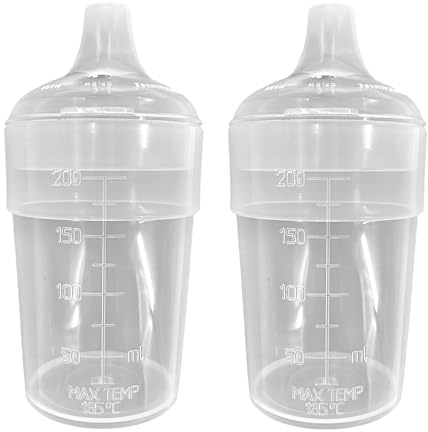 2 Pack Clear, Wide Spout, Feeding Beakers 200ml With Graduated Measurements In ML And Max Temperature, Spill-Proof, DishWasher And Microwave Safe, Care Homes, Carers, Reusable UK Made (Wide Spout II)