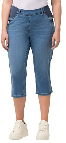 Ulla popkar, kvinnor, stora storlekar, caprijeans med elastisk linning, Sienna, blå, 54 SE