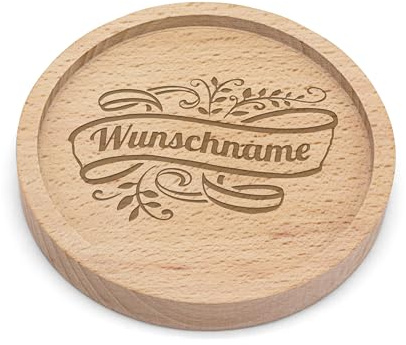 PrintPlanet® - Personalisierter Holz-Untersetzer mit Gravur - Untersetzer mit Namen personalisiert - Motiv: Ornamente