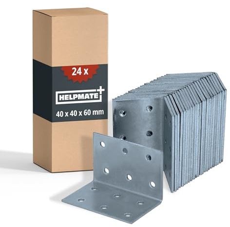HELPMATE – Lochplattenwinkel 40x40x60 mm – 24 Stück – galvanisch verzinkt | Holzverbinder blau passiviert – korrosionsgeschützt, vorgebohrte Löcher & einfache Montage