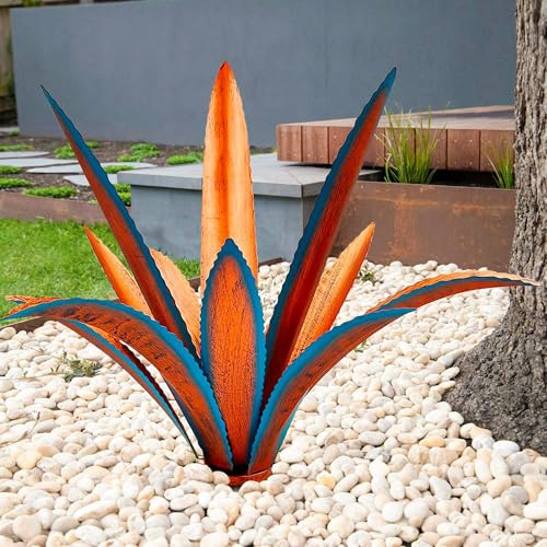 Nitoope Tequila Rustic Sculpture, DIY Metall Agave Pflanze Figuren für Outdoor Patio Yard, Hinterhof Dekoration, Garten Ornamente im Freien, Geschenk für Mama/Frauen (Blau - 12 Blätter)