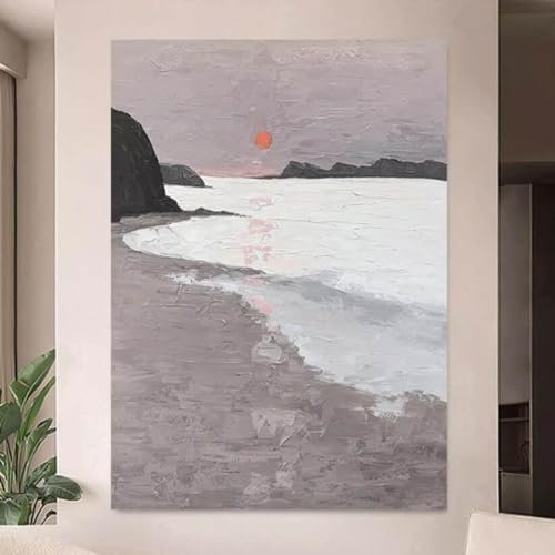 Handgemaltes Ölgemälde – Abstraktes Meer-Sonnenaufgang-Wand-Ölgemälde Auf Leinwand, Leichter Luxus Auf Leinwand, Wand Für Wohnzimmer, Zuhause, Treppenhaus, Dekoration, Wie Abgebildet, 70 X 11