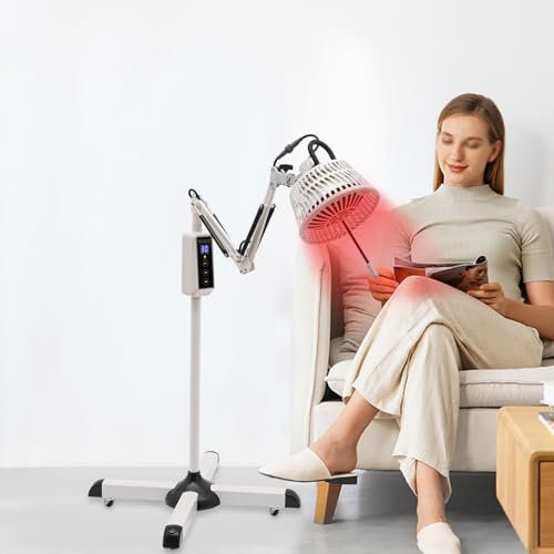 300W Lampe Infrarouge Lampe Infrarouge Lampe de Physiothérapie Hauteur Réglable, Rotation 180° Avec Bouton de Réglage de la Température, Indicateur lumineux et écran,Pour Salon de Beauté,Maison