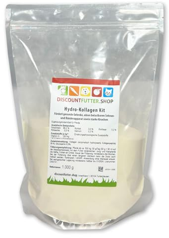 Hydro Kollagen Kit Pulver für Pferde, bioaktive Kollagenpeptide, 1 kg | 3.500 Dalton, mit natürlichem Vitamin K & Glucosamin, ohne Zucker & Getreide