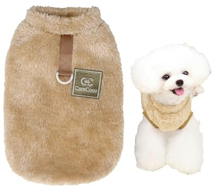 CareCooo hundtröja för små hundar, fleece, varma hundkläder med D-ring, jultröja för chihuahua och tax (brun, M)
