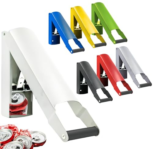 Wall Mounted Can Crusher White - Heavy Duty White Compactor for Seltzer, Soda, Beer Cans and Plastic Bottles - Aluminum Can Smasher for Recycling