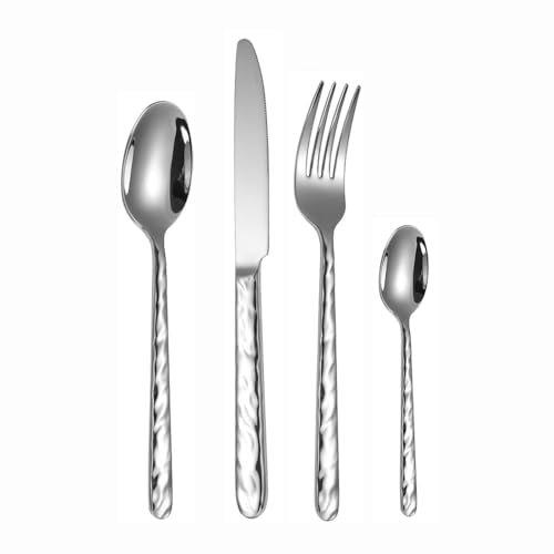 Dicker Griff Küche Edelstahl Besteck Geschirr Besteck Set Steak Messer Gabel Löffel Teelöffel (Silber,4 Stück)