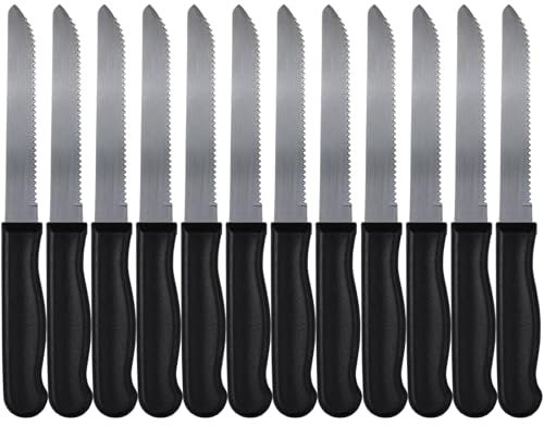 OWLMATE 12 Stück Brotmesser Wellenschliff Schwarz Frühstücksmesser aus Edelstahl Buttermesser - Brötchenmesser - Tomatenmesser&Spülmaschinenfest