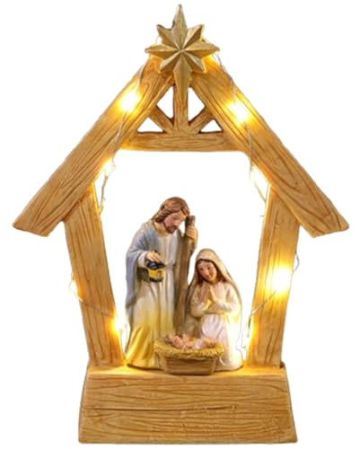 Stronrive Belén, Belén de Navidad,Belén Estable con Luces | Belén navideño, decoración Interior del hogar, Figuras de belén para decoración de Mesa Interior