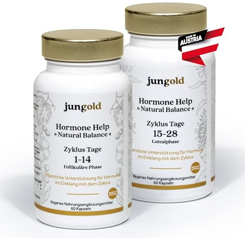 jungold Hormone Help Natural Balance – Veganes Nahrungsergänzungsmittel zur Unterstützung für Frauen/im Einklang mit dem Zyklus / 100% pflanzlich / 2 Fl./120 Kapseln/hergestellt in Österreich