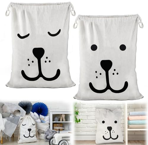 2 Stück Wäschebeutel, Großes Fassungsvermögen Wäschesack Baumwolle mit Kordelzug, Wäschesack Reise Wiederverwendbar, Stoffsack Groß für Kleidung, Spielzeug, Geschenke