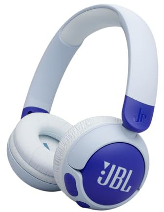 JBL Junior 320 BT, Casque Supra-auriculaire sans Fil pour Enfants, avec Microphone intégré, Bluetooth, Safe Sound, Coussinets Confortables, Set d'autocollants, Design Pliable, Bleu