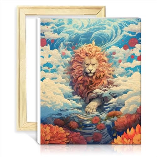 LiHEQING Ölgemälde-Set auf Leinwand, künstlerischer Löwe, für Erwachsene und Anfänger, Ölgemälde-Set auf Leinwand, Malerei, Kunsthandwerk, ohne Rahmen (60 x 75 cm)
