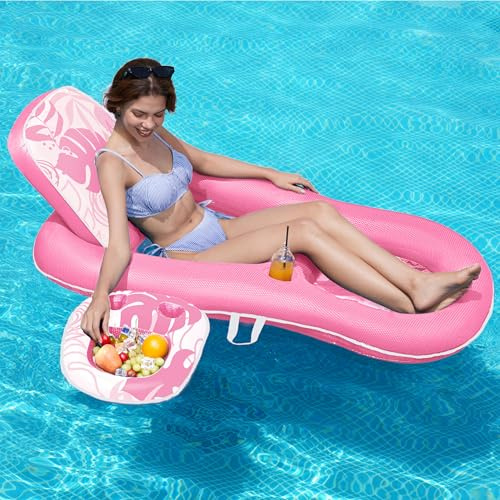 SLOOSH Pool Floats Lounger Adult, Fabric Tanning Pool lounger, Convertible 2-in-1 Pool Inflatables Water Floaty with Cup Holders Adjustable Backrest Recliner for party in summer (Pink)